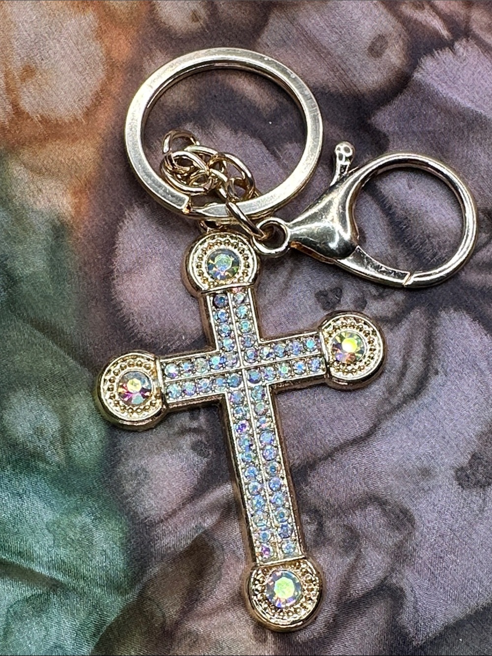Gold-Tone Crystal Cross Keychain - Women Accessories